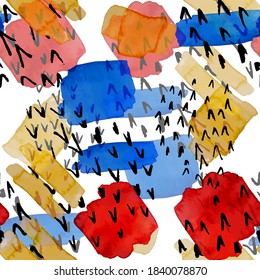Watercolor seamless pattern with abstract elements. Creative colorful texture.