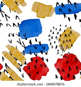 Watercolor seamless pattern with abstract elements. Creative colorful texture.
