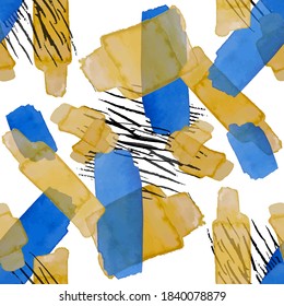 Watercolor seamless pattern with abstract elements. Creative colorful texture.