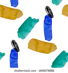 Watercolor seamless pattern with abstract elements. Creative colorful texture.