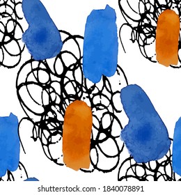 Watercolor seamless pattern with abstract elements. Creative colorful texture.