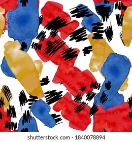 Watercolor seamless pattern with abstract elements. Creative colorful texture.