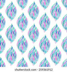 Watercolor seamless pattern with abstract leaves on the white background, aquarelle.  Vector illustration. Hand-drawn original background useful for invitations, scrapbooking, design.
