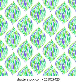 Watercolor seamless pattern with abstract leaves on the white background, aquarelle.  Vector illustration. Hand-drawn original background. Real watercolor painting
