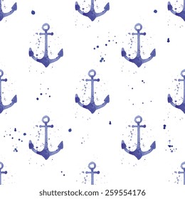 Watercolor seamless pattern with anchors and steering wheels