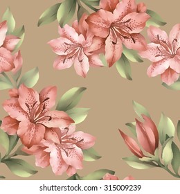 Watercolor Seamless Pattern With Azalea.Vector Illustration