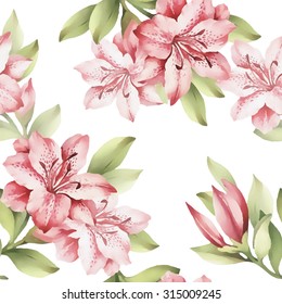 Watercolor Seamless Pattern With Azalea.Vector Illustration