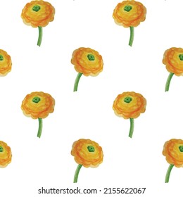 Watercolor seamless pattern background with ranunculus