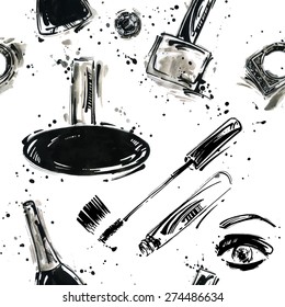 Watercolor seamless pattern. Beauty and fashion. Vector.