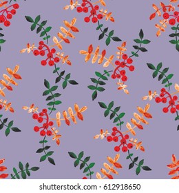 Watercolor seamless pattern with berries and leaves. Vector illustration