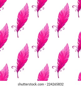 Watercolor seamless pattern with bird feathers. Vector illustration 