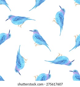 Watercolor seamless pattern with  birds. Vector illustration 