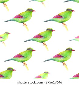 Watercolor seamless pattern with  birds. Vector illustration 