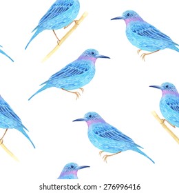 Watercolor seamless pattern with  birds. Vector illustration 