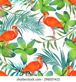 Watercolor seamless pattern with  birds. Vector illustration 