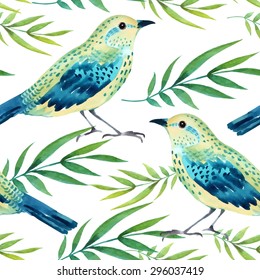 Watercolor seamless pattern with  birds. Vector illustration 