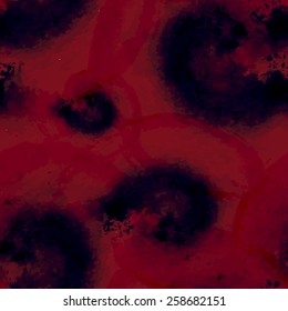 Watercolor seamless pattern with black blots in marsala color.