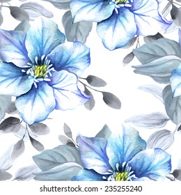 Watercolor seamless pattern with blue flowers.