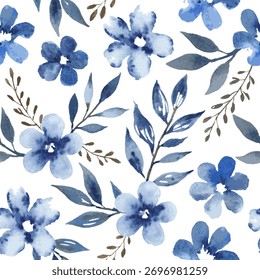 Patrón de acuarela sin fisuras con flores de índigo azul. Ilustración dibujada a mano
