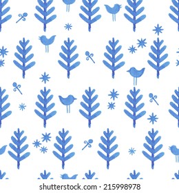 Watercolor seamless pattern with blue trees for design  wrapping paper, scrap booking, textiles, sites