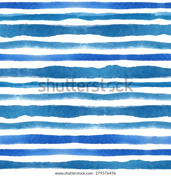 水彩のシームレスなパターンの境界テクスチャ 夏の青い水平の帯 ブラシ 水 海 海洋の波 ベクター手描きのペイント背景 布地 壁紙 ブラシ 夏 旅行 バケーションデザイン のベクター画像素材 ロイヤリティフリー