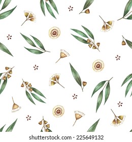 Watercolor seamless pattern branches of eucalyptus. Vector illustration.