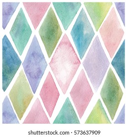 Watercolor seamless pattern. Bright, trendy pattern with rhombus.