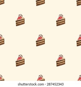 Watercolor seamless pattern with cakes, muffins with berries. Template for your design napkins, menus, packaging and other. Vector illustration.