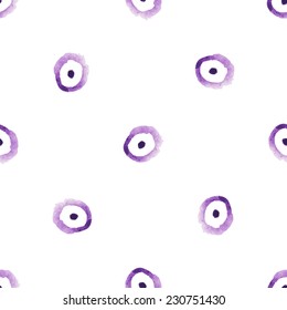 Watercolor seamless pattern with circles and dots. Purple