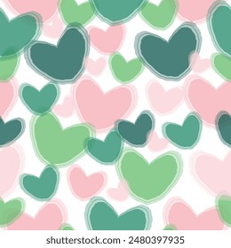 Watercolor seamless pattern, clover leaves, bright rainbow, heart in the colors of the Irish flag on a white background.  Transparent Love Orange Romantic Wedding Background. 