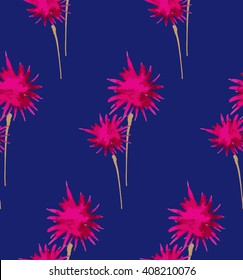 Watercolor Seamless Pattern with Clover on Dark Blue. Hand Drawn Vector Illustration on Blue Background. Floral Pattern for Fabric, Paper and Other Printing Projects.