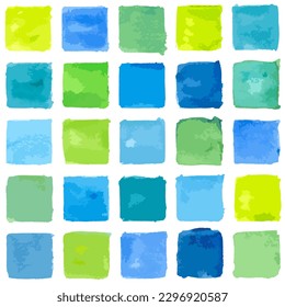 Watercolor seamless pattern with colored squares on white background. Multicolored colorful mosaic. Modern design for cover, fabric, textile.