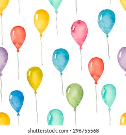 Watercolor seamless pattern with colorful balloons, vector illustration.