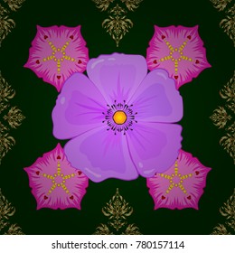 Watercolor seamless pattern with cosmos flowers. Trendy print in blue, pink and violet colors. Exquisite pattern with cosmos flowers in vintage style. Beautiful pattern for decoration and design.