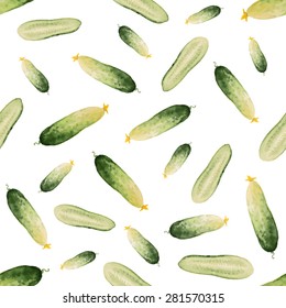 Watercolor seamless pattern of cucumber, vector illustration.