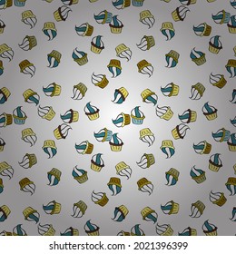 Watercolor seamless pattern with cupcakes. Vector. Bright birthday pattern on black, yellow and white. Wrapping paper.