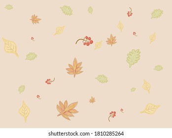 Watercolor seamless pattern depicting autumn leaves. Leaves of oak, mountain ash, birch, linden, aspen and other leaves. For postcard, poster, design element, illustration, web decoration, print.