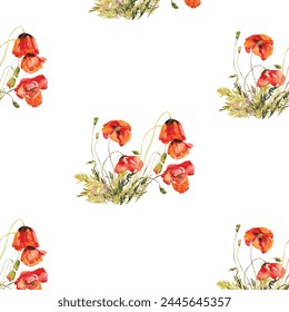 Watercolor seamless pattern design. Hand drawn flowers on white  background. Cute for kids room decor and textile design. 