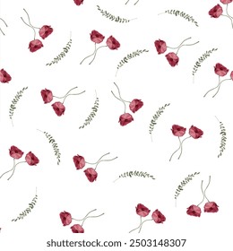 Watercolor seamless pattern design. Hand drawn flowers on white background. Cute for kids room decor and textile design.
