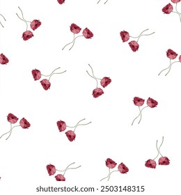 Watercolor seamless pattern design. Hand drawn flowers on white background. Cute for kids room decor and textile design.
