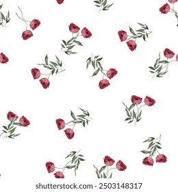 Watercolor seamless pattern design. Hand drawn flowers on white background. Cute for kids room decor and textile design.
