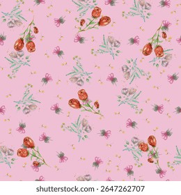 Design de padrão sem costura aquarela. Flores desenhadas à mão sobre fundo branco. Bonito para crianças decoração quarto e design têxtil. 