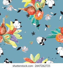 Design de padrão sem costura aquarela. Flores desenhadas à mão sobre fundo branco. Bonito para crianças decoração quarto e design têxtil. 