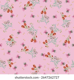 Watercolor seamless pattern design. Hand drawn flowers on white background. Cute for kids room decor and textile design. 