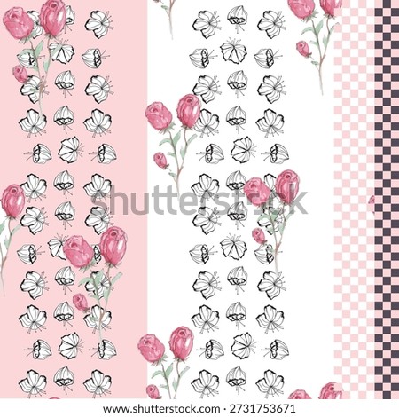 Watercolor seamless pattern design. Hand drawn flowers on white background. Cute for kids room decor and textile design.
