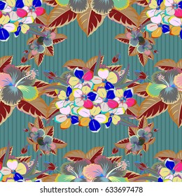 Watercolor seamless pattern with ditsy flowers in blue and pink colors. Beautiful vector pattern for decoration and design. Trendy print. Exquisite pattern of watercolor flowers in vintage style.