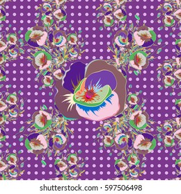 Watercolor seamless pattern with ditsy poppy flowers on a purple background. Beautiful vector pattern for decoration and design. Trendy print. Exquisite pattern with poppy flowers in vintage style.