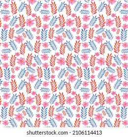 Watercolor seamless pattern with elements for Valentine's Day on a white background.Hearts, sweets, balls, gifts and other cute items.