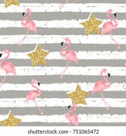 Watercolor seamless pattern with exotic flamingo. Summer decoration print for wrapping, wallpaper, fabric. Vector illustration