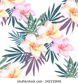 Watercolor seamless pattern of exotic flowers.Bright colors watercolor botanical elements